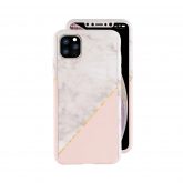 360 Full Cover Marble + Tempered Glass Apple iPhone 11 Pro Max Λευκό / Ροζ